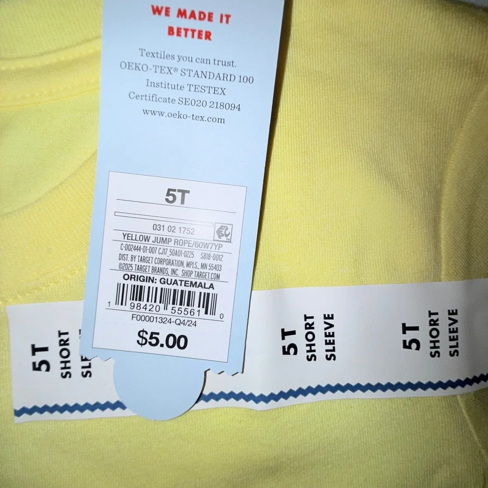 Cat‎ & Jack T-Shirt Kids 5T Yellow New Jump Rope Graphic Glitter Short Sleeve
